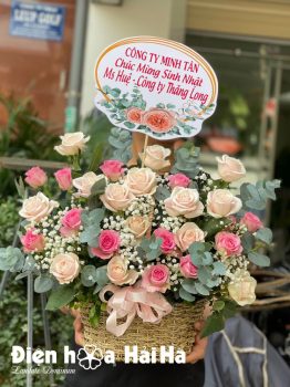 Giỏ hoa hồng hoa tặng sinh nhật – May mắn