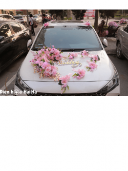 Bán hoa giả trang trí xe cưới trái tim mẫu mới màu hồng đẹp