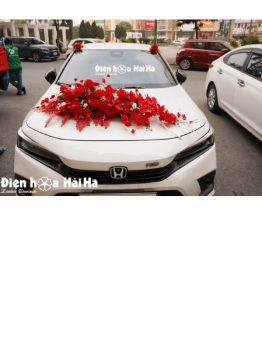 Hoa lụa xe cưới hoa lan đỏ Thắm Duyên mẫu mới nhất