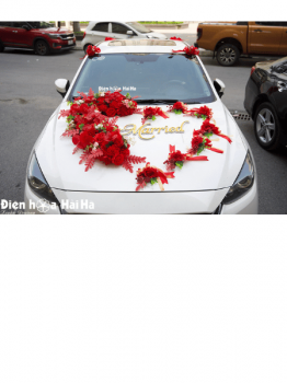 Trang trí xe cưới bằng hoa lụa Hồ Điệp đỏ nhập khẩu