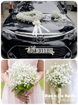 (SET18) Hoa trang trí mầu trắng xe cưới - Vương Giả