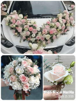 (SET23) Xe hoa cưới mầu trắng hồng- Mang Niềm Vui