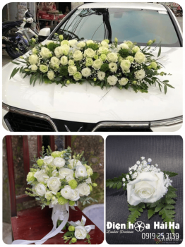 (SET33) Hoa trang trí xe cưới mầu trắng - Sẻ Chia