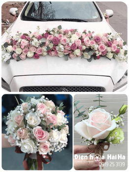 (SET42) Hoa trang trí xe cưới mầu hồng nhạt - Ấm Áp