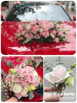 (SET43) Hoa xe cưới mầu hồng trắng- Đẹp Tinh Tế