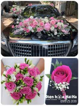 (SET48) Hoa trang trí xe cưới mầu hồng thấm - Hân Hoan