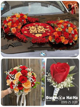 (SET50) Xe hoa cưới mầu đỏ cam - Mãn Phúc